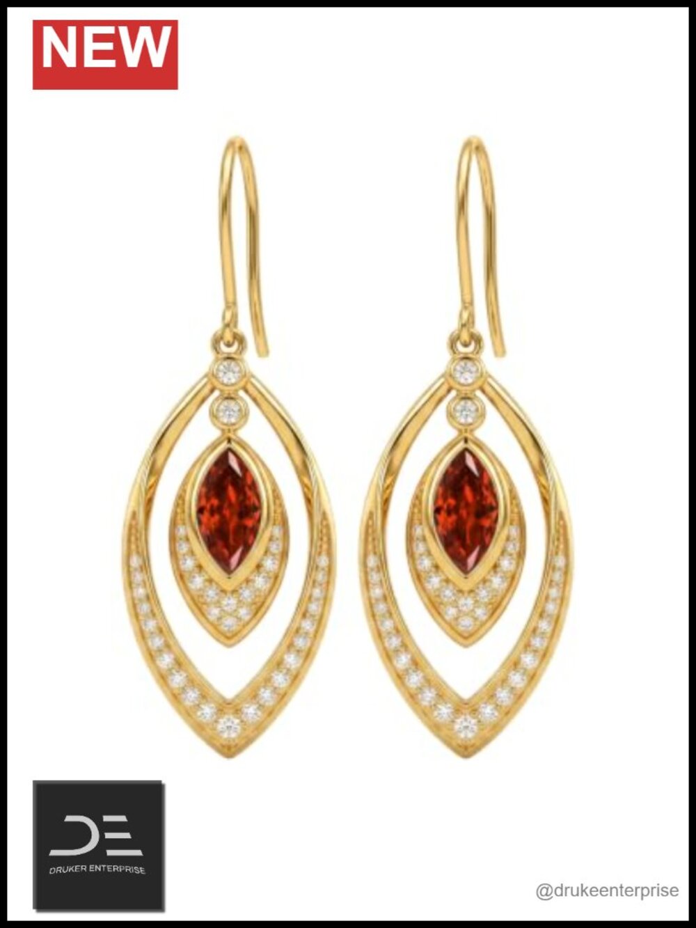 Gold Plated Marquise Dangle Earrings Birthstone Cubic Zirconia Garnet Jewelry